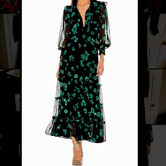 MISA Los Angeles Black and Green Regina Maxi Dress Size M - Picture 1 of 9